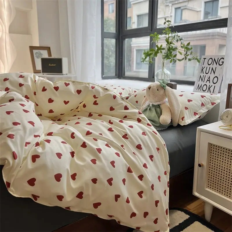 Lovely Hearts Duvet Cover Bedsheet